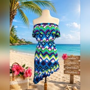 Off-Shoulder Chevron Made For Me 2 Look Amazing Ruffle Vacation Summer Dress